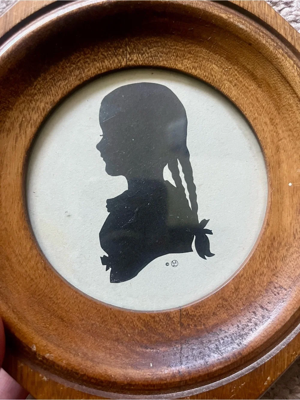 Vintage Silhouette Portrait Bubble Glass Wood Frames Pair Cottagecore